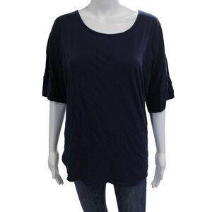John Patrick Women Basic T-Shirt Blue 100% Cotton Short Sleeve Size One Size